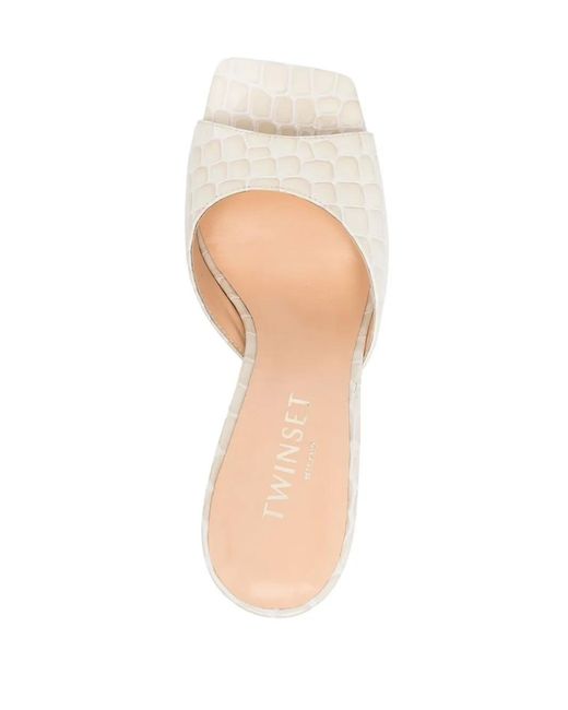 Twinset Natural Crocodile-Effect Mules