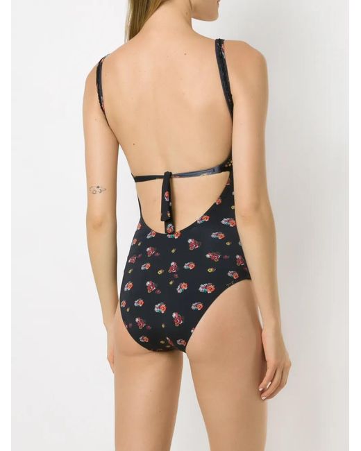 Amir Slama Black Floral Mesh Panels Swimsuit