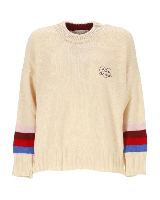 Giada Benincasa Natural Crew-Neck Striped Sweater