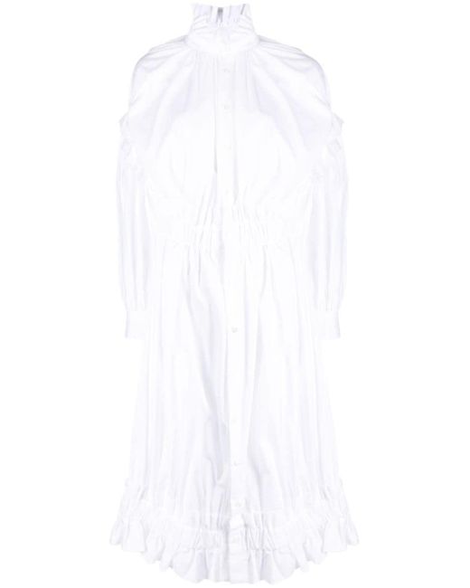 Noir Kei Ninomiya White Ruffled-trim Cotton Midi Dress