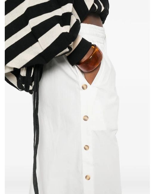 Zimmermann White Side-Button Drawstring-Fastening Trousers