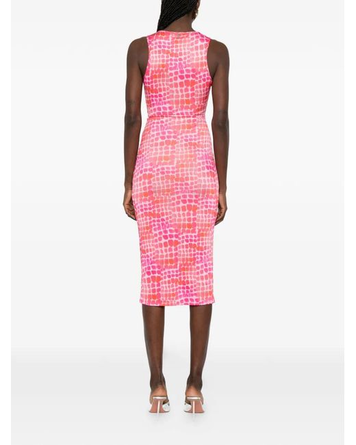 Patrizia Pepe Pink Draping Croco-Print Midi Dress