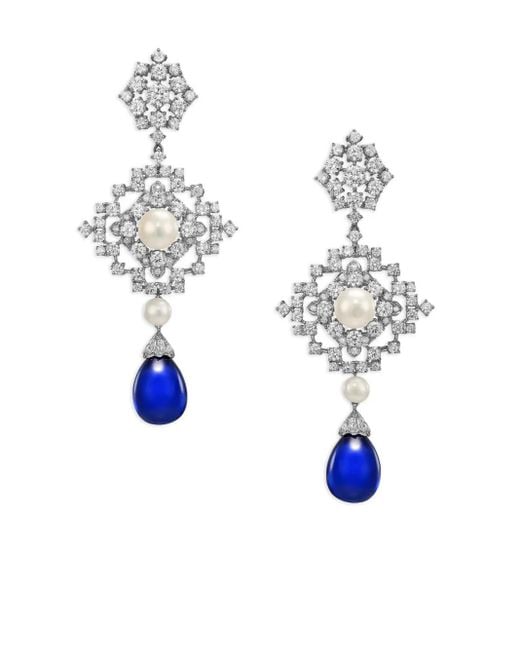 Anabela Chan Blue 14K And Rhodium Vermeil Pixelise Multi-Stone Earrings