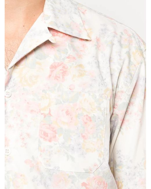 John Elliott White Shortsleeved Floral-Print Shirt for men