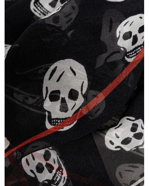McQueen Black Skull-Print Asymmetrical Scarf