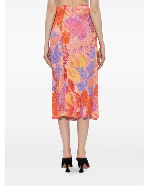 Pleats Please Issey Miyake Pink Floral Pleated Mid Skirt