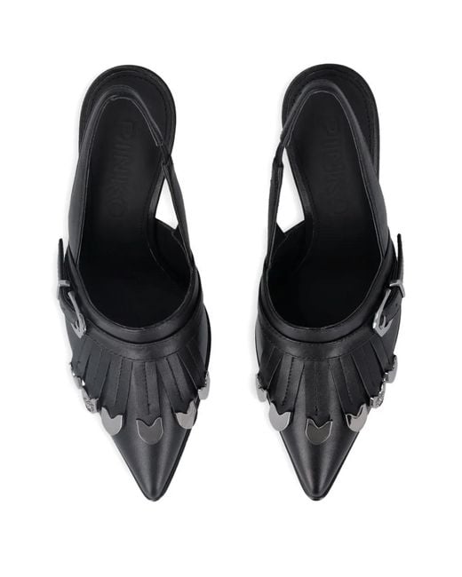 Pinko Black Buckled Fringed-Detail Pumps