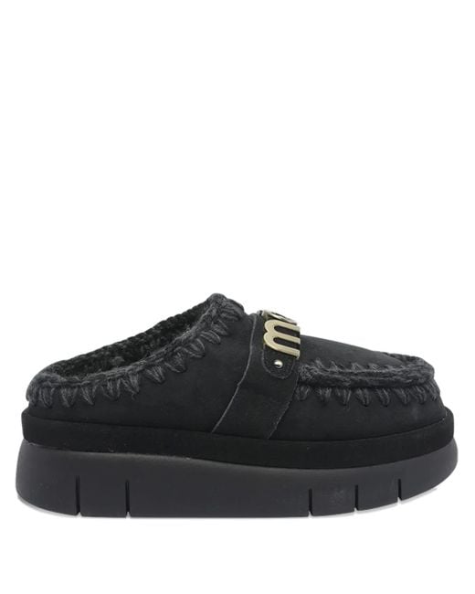 Mou Black Logo Round-Toe Mules