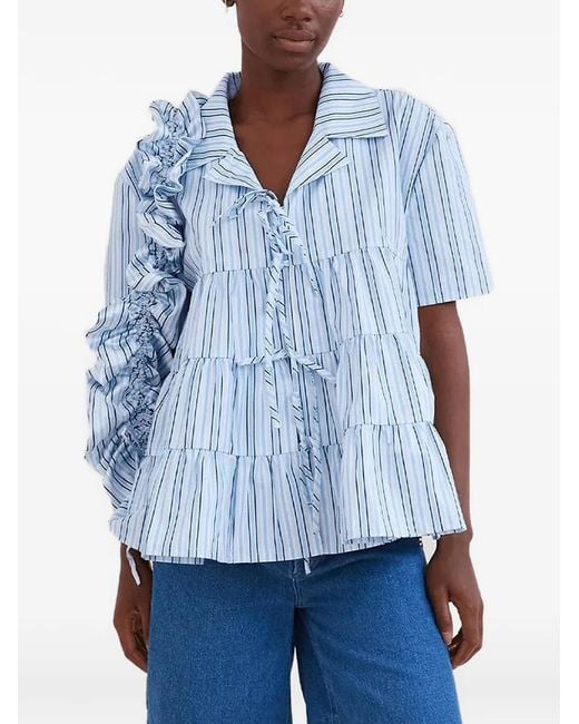 OperaSPORT Blue Ruffled Striped Shirt