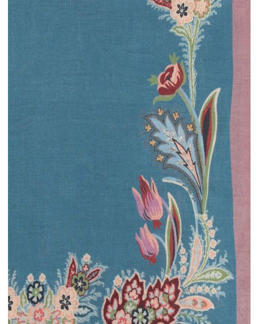 Etro Blue Scarf With Decorative Pattern