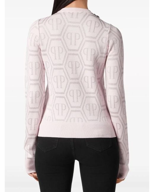 Philipp Plein Pink Monogram Crystal-Embellished Jumper