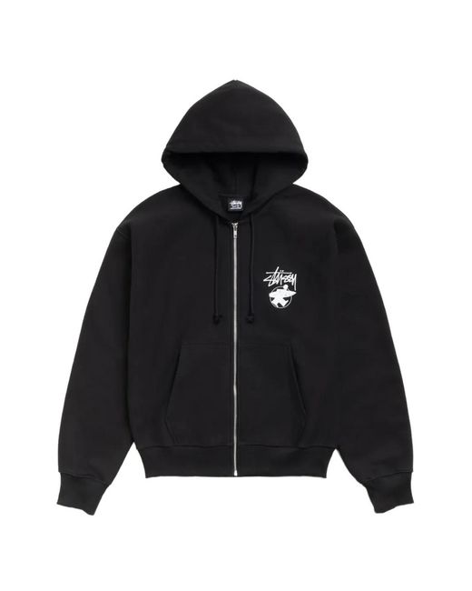 Stussy Black Logo-Print Zip-Up Hoodie