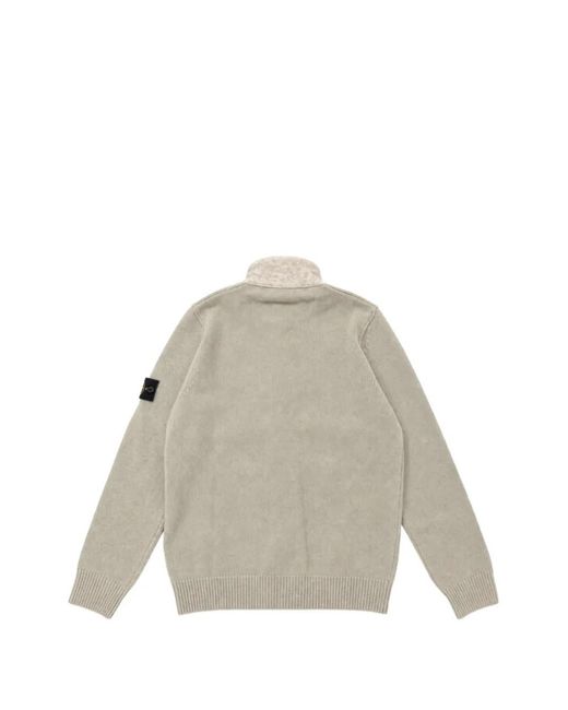 Stone Island White Logo-Patch Button-Up Sweater for men