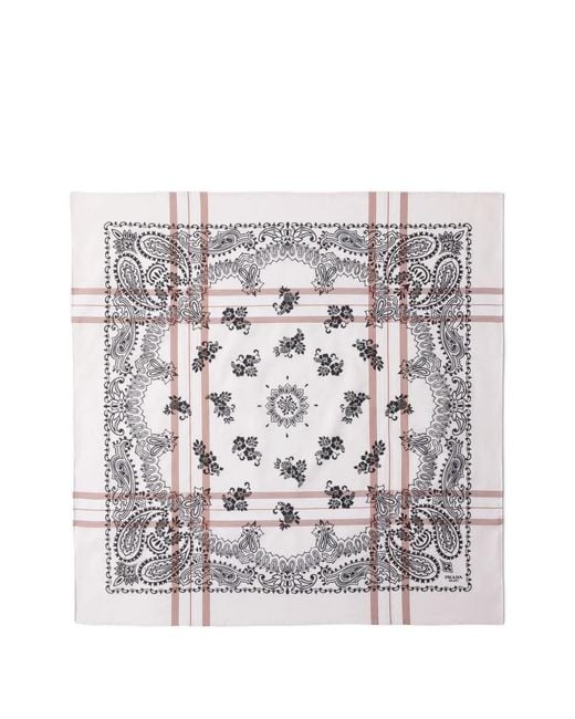 Prada White Foulard Volanté À Franges