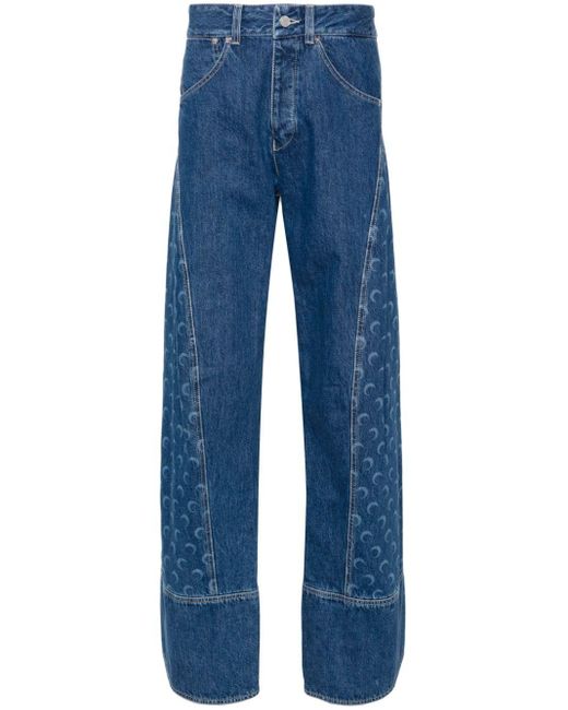 MARINE SERRE Blue Mid-Rise Straight-Leg Jeans for men