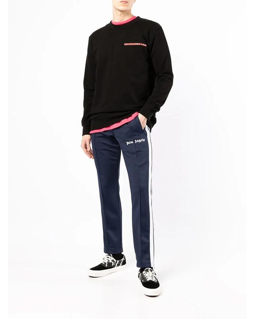 Palm Angels Blue Logo-Print Track Pants for men