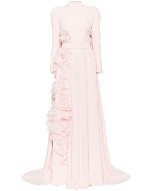 Saiid Kobeisy Pink Organza-flowers Kaftan Maxi Dress