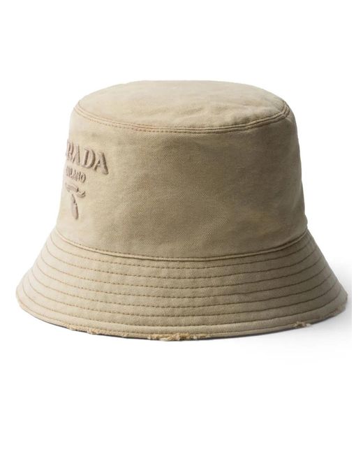 Prada Natural Logo-Embossed Nylon Bucket Hat