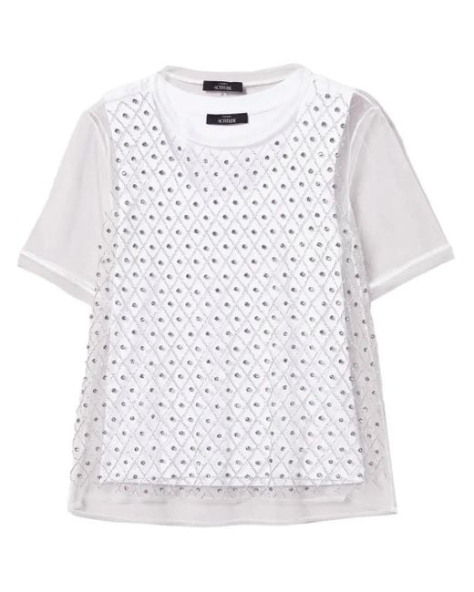 Twinset White Embroidered Tulle T-Shirt