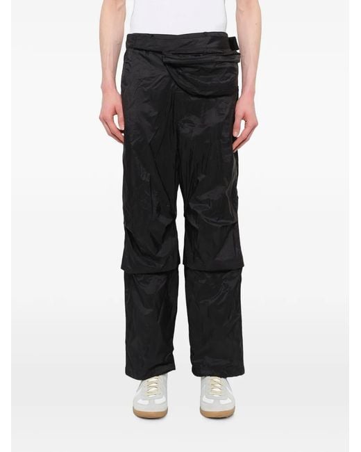 Juun.J Black Belt-Bag-Detail Panelled Trousers for men