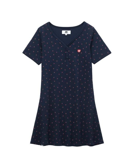 Chocoolate Blue Cherry Print V-Neck Dress