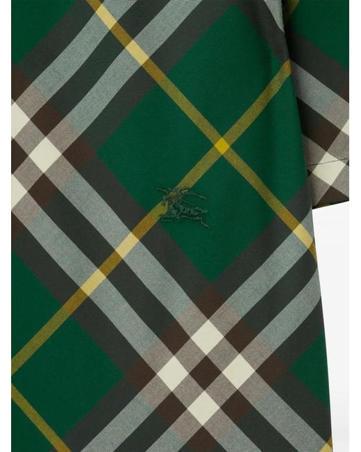 Burberry Green Check Motif Cotton Shirt for men
