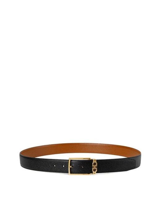 Ferragamo White Gancini Grained-Leather Belt for men