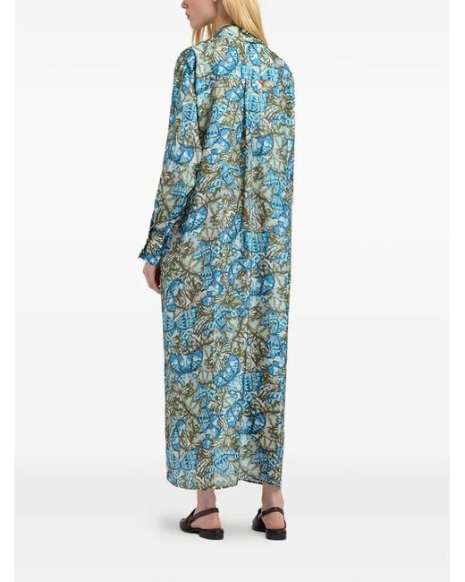 Momoní Blue Jau Printed Silk Midi Dress