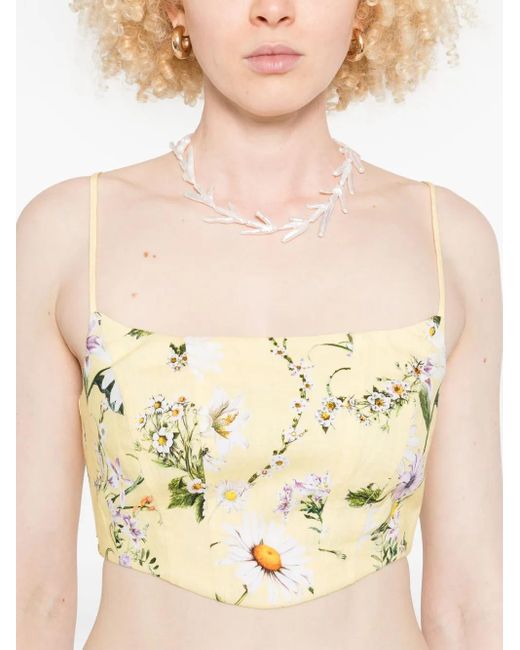 Camilla Natural Floral-Print Cropped Top