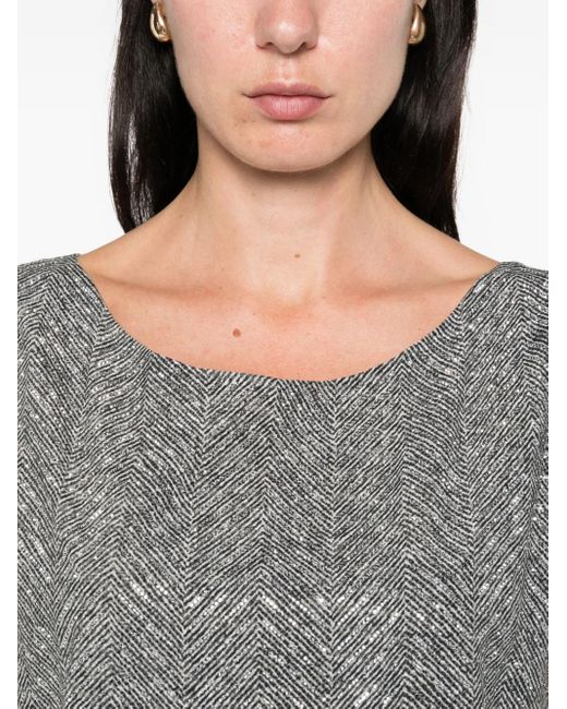 Ermanno Scervino Gray Herringbone-Pattern Sequin-Embellishment Top