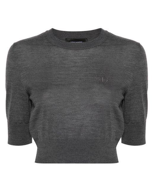 DSquared² Gray Logo-embroidered Cropped Jumper