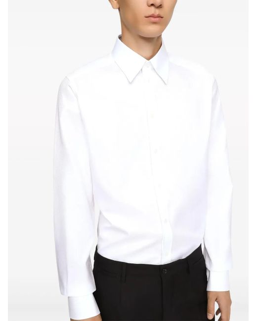 Dolce & Gabbana White Classic-Collar Cotton Shirt for men