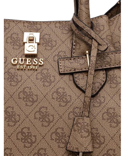 Guess Brown Yesba Monogram-Print Padlock-Detail Tote Bag