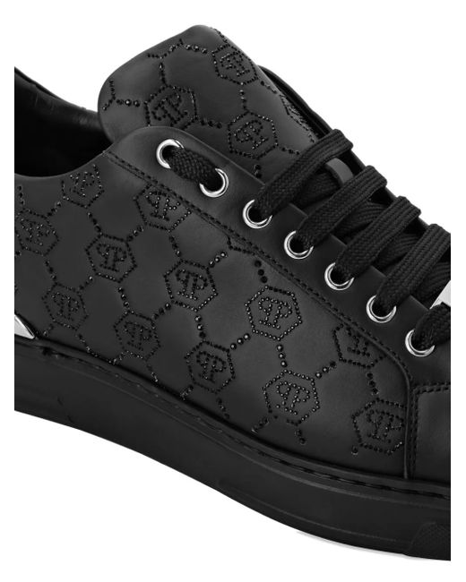 Philipp Plein Black Carson Strass-Monogram Sneakers