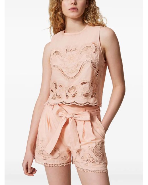 Twinset Pink Broderie-Anglaise Sleeveless Top