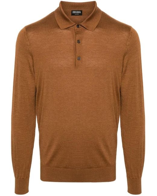 Zegna Brown Foliage Cashseta Polo Shirt for men