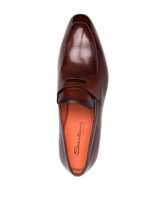 Santoni Brown Patent-finish Leather Loafers for men
