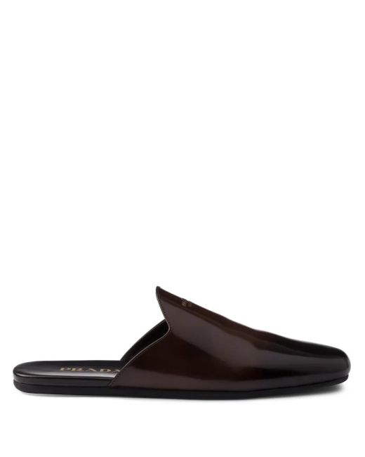 Prada Black Brushed-Leather Slippers