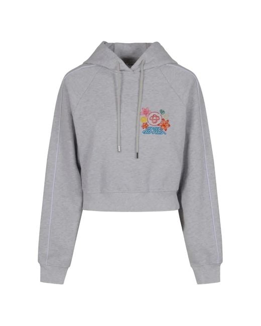 Casablanca Gray Embroidered-Detail Cropped Cotton Hoodie