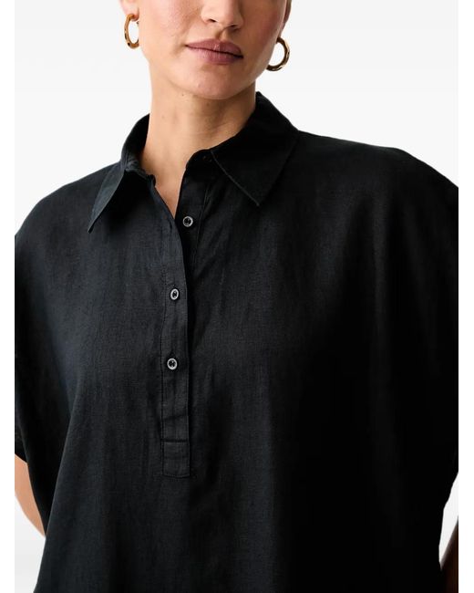 Benetton Black Button-Up Short-Sleeve Midi Dress