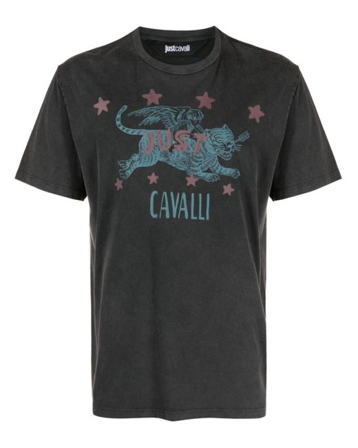 T-shirt en coton à imprimé tigre Just Cavalli pour homme en coloris Black