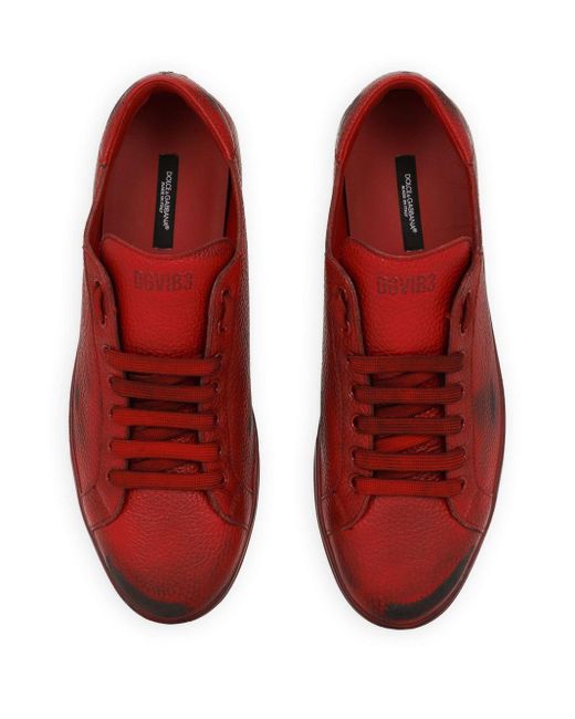 Dolce & Gabbana Red Bassa Leather Sneakers for men