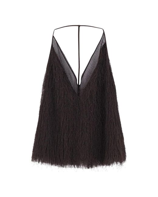 Alysi Black Fringed V-Neck Top