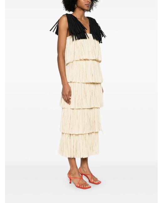 Nanushka Natural Fringed Midi Dress