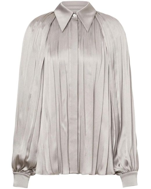 Alberta Ferretti Gray Pleated Satin Shirt