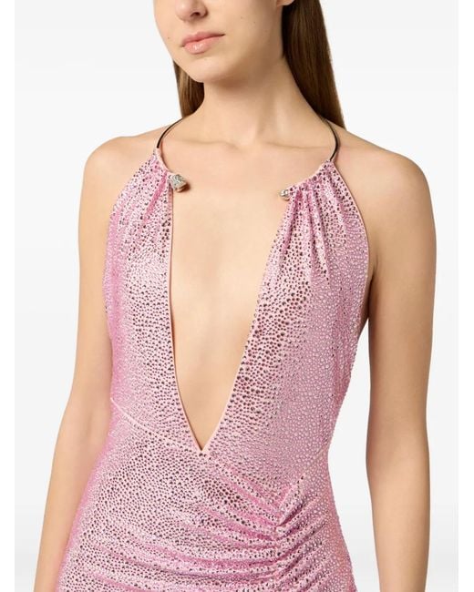 Philipp Plein Pink Maxi Dress Piercing Strass