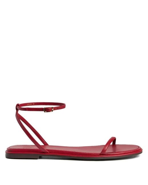 12 STOREEZ Red Leather Flat Sandals