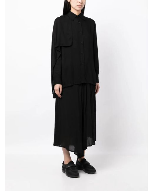 Yohji Yamamoto Black Pleated High-Low Hem Shirt