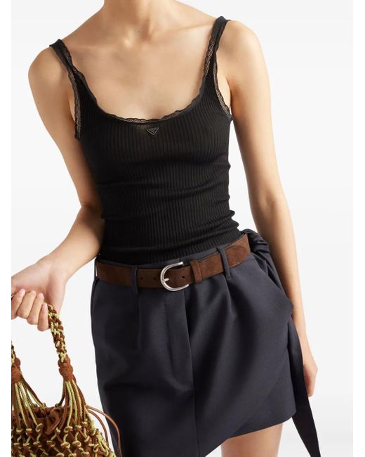 Prada Geribbelde Tanktop in het Black
