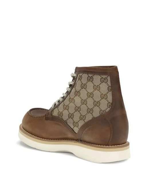 Gucci Brown Gg-Monogram Leather Boots for men